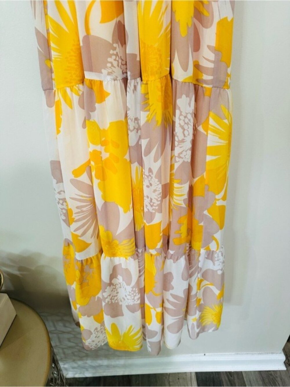 Trina Turk Yellow Sunglasses Floral Halter Tiered Maxi Dress Size 4 - Picture 5 of 11
